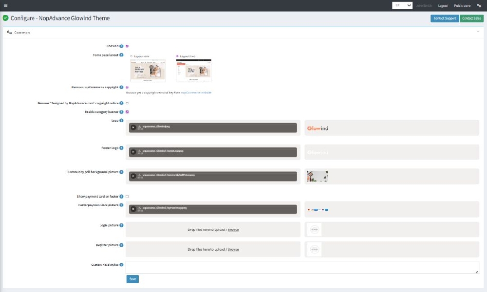 glowind responsive nopcommerce theme configuration panel